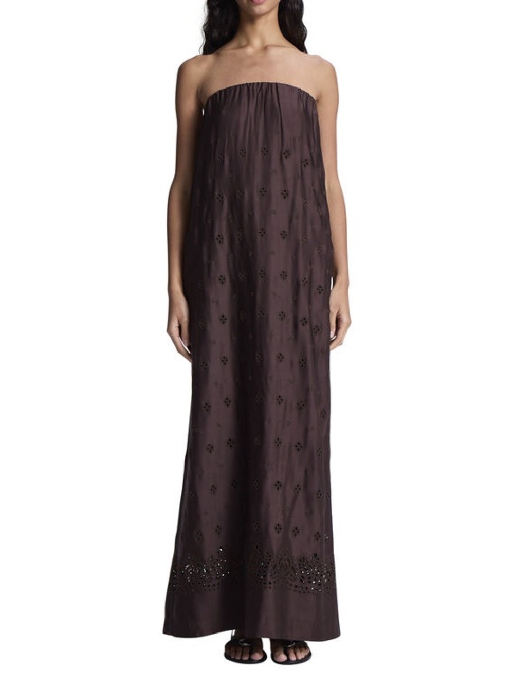 A.L.C. Strapless Eyelet Maxi Dress in Dark Brown
